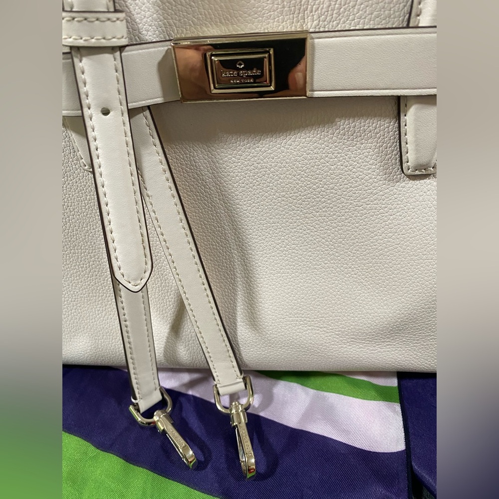 Kate Spade ♠️ Lucia Medium Crossbody Leather Satchel in Parchment (White) - Picture 15 of 17
